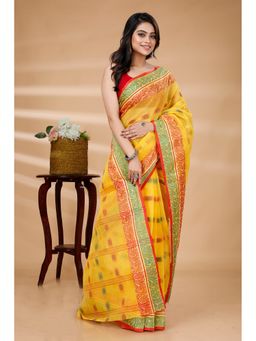 DipDiya - Yellow Pure Cotton Woven Saree with Unstitched Blouse
