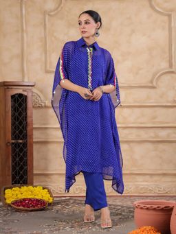 Gillori - Blue Georgette Embroidered Kaftan with Inner and Pant