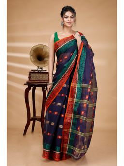 DipDiya - Blue Pure Cotton Woven Saree with Unstitched Blouse