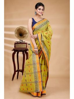 DipDiya - Yellow Pure Cotton Woven Saree with Unstitched Blouse
