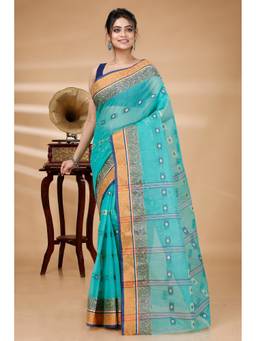 DipDiya - Green Pure Cotton Woven Saree with Unstitched Blouse
