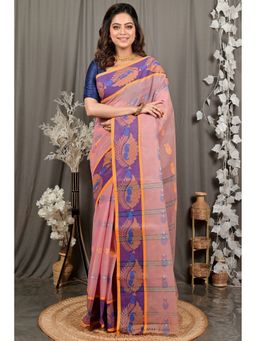 DipDiya - Peach Pure Cotton Woven Saree with Unstitched Blouse