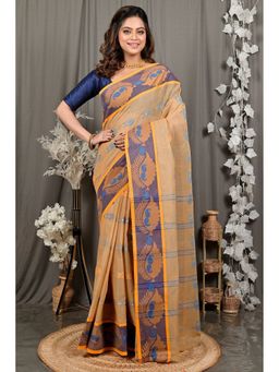 DipDiya - Brown Pure Cotton Woven Saree with Unstitched Blouse