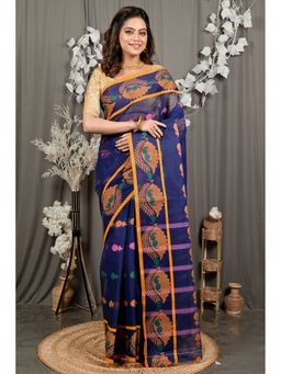 DipDiya - Blue Pure Cotton Woven Saree with Unstitched Blouse
