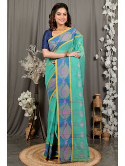DipDiya - Green Pure Cotton Woven Saree with Unstitched Blouse