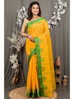 DipDiya - Fipani Pure Cotton Yellow Tant Saree Without Blouse