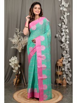 DipDiya - Fipani Pure Cotton Sea Green Tant Saree Without Blouse