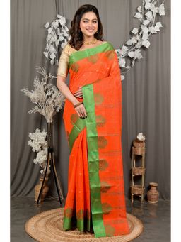 DipDiya - Fipani Pure Cotton Orange Tant Saree Without Blouse