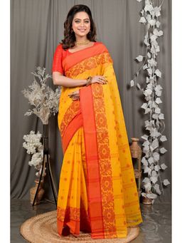 DipDiya - Yellow Pure Cotton Woven Saree with Unstitched Blouse