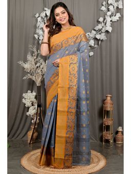 DipDiya - Grey Pure Cotton Woven Saree with Unstitched Blouse
