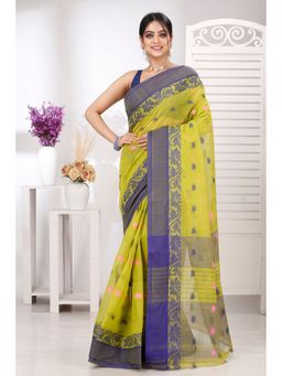 DipDiya - Guti Pure Cotton Olive Tant Saree Without Blouse