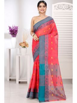 DipDiya - Guti Pure Cotton Red Tant Saree Without Blouse