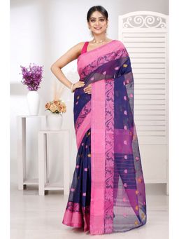 DipDiya - Guti Pure Cotton Navy Blue Tant Saree Without Blouse