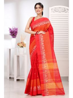 DipDiya - Red Pure Cotton Woven Saree with Unstitched Blouse