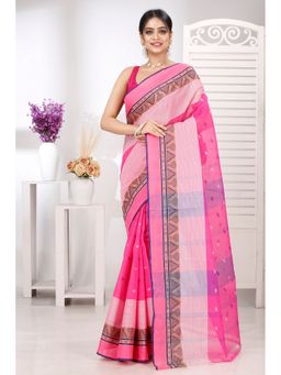 DipDiya - Pink Pure Cotton Woven Saree with Unstitched Blouse