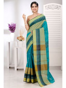 DipDiya - Green Pure Cotton Woven Saree with Unstitched Blouse