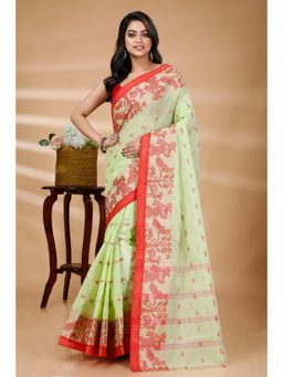 DipDiya - Green Pure Cotton Woven Saree with Unstitched Blouse