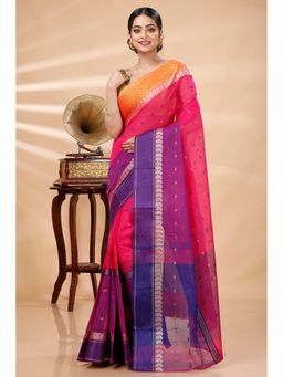 DipDiya - Ganga Jamuna Buti Pure Cotton Pink Tant Saree Without Blouse