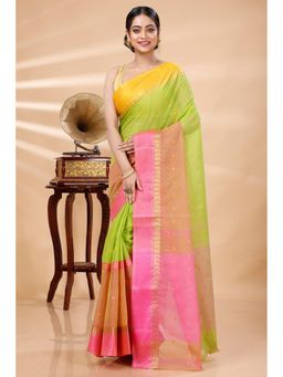 DipDiya - Ganga Jamuna Buti Pure Cotton Light Green Tant Saree Without Blouse