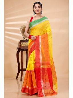 DipDiya - Ganga Jamuna Buti Pure Cotton Yellow Tant Saree Without Blouse