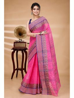 DipDiya - Pink Pure Cotton Woven Saree with Unstitched Blouse