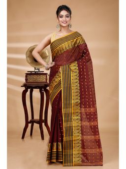 DipDiya - Brown Pure Cotton Woven Saree with Unstitched Blouse