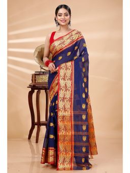 DipDiya - Blue Pure Cotton Woven Saree with Unstitched Blouse