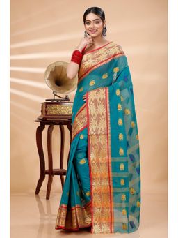 DipDiya - Green Pure Cotton Woven Saree with Unstitched Blouse