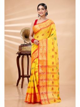 DipDiya - Yellow Pure Cotton Woven Saree with Unstitched Blouse