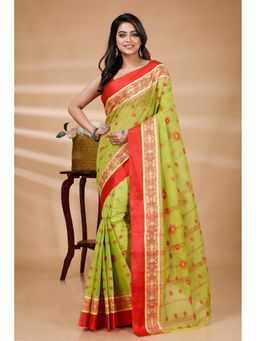 DipDiya - Bollata Tant Pure Cotton Green Tant Saree Without Blouse
