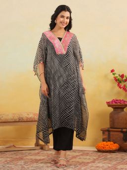 Gillori - Black Georgette Printed Kaftan with Inner and Pant