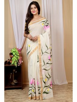 DipDiya - Multi-Colour Pure Cotton Floral Saree with Unstitched Blouse