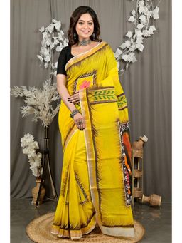 DipDiya - Yellow Pure Cotton Woven Saree with Unstitched Blouse