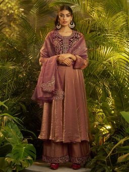 Odette - Purple Organza Embroidered Kurta with Palazzo and Dupatta