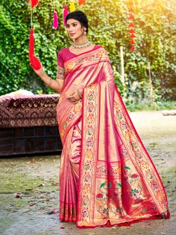 Sangam Prints - Pink Silk Woven Work Traditional Saree with Unstitched Blouse