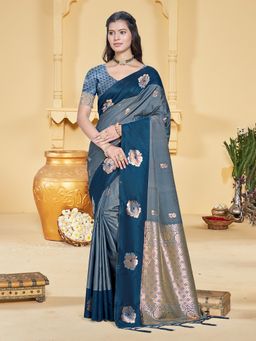 Sangam Prints - Grey Silk Woven Work Traditional Saree with Unstitched Blouse