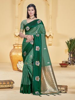 Sangam Prints - Green Silk Woven Work Traditional Saree with Unstitched Blouse