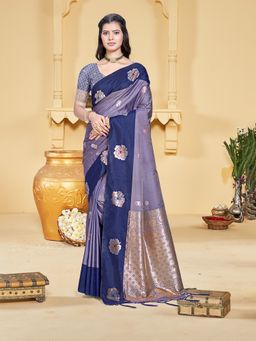Sangam Prints - Purple Silk Woven Work Traditional Saree with Unstitched Blouse