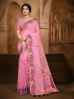 Sangam Prints - Light Pink Cotton Silk with Meena Woven Work Saree with Unstitched Blouse