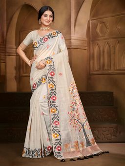 Sangam Prints - Off-White Cotton Silk with Meena Woven Work Saree with Unstitched Blouse