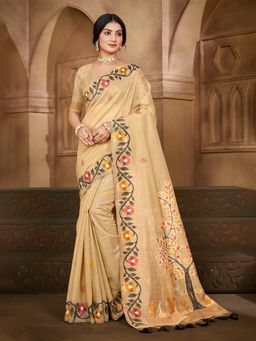 Sangam Prints - Beige Cotton Silk with Meena Woven Work Traditional Saree with Unstitched Blouse