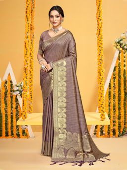 Sangam Prints - Brown Assam Silk Woven Work Traditional Saree with Unstitched Blouse