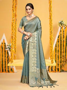 Sangam Prints - Teal Assam Silk Woven Work Traditional Saree with Unstitched Blouse