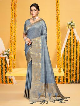 Sangam Prints - Grey Assam Silk Woven Work Traditional Saree with Unstitched Blouse