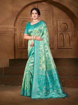 Sangam Prints - Sea Green Cotton Silk with Meena Woven Work Saree with Unstitched Blouse