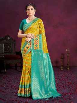 Sangam Prints - Yellow Cotton Silk with Meena Woven Work Traditional Saree with Unstitched Blouse