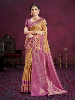 Sangam Prints - Beige Cotton Silk with Meena Woven Work Traditional Saree with Unstitched Blouse