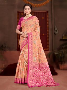 Sangam Prints - Peach Cotton Silk with Meena Woven Work Traditional Saree with Unstitched Blouse