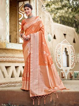 Sangam Prints - Orange Assam Silk Woven Work Traditional Saree with Unstitched Blouse