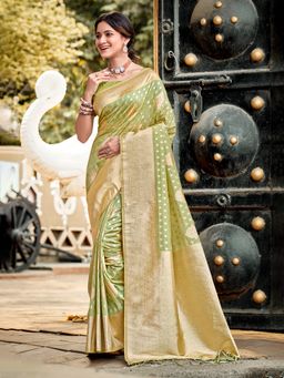 Sangam Prints - Mint Green Assam Silk Woven Work Traditional Saree with Unstitched Blouse